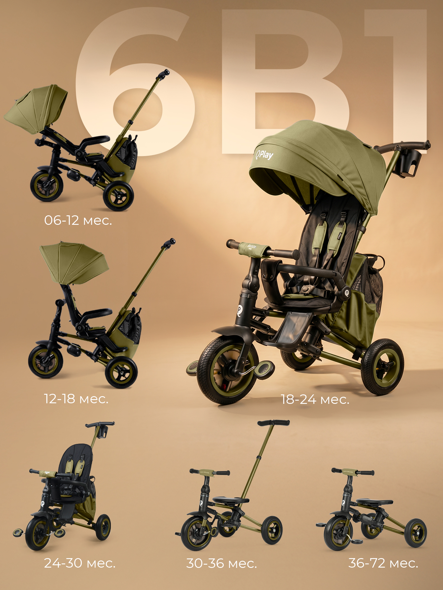 Велосипед 3-х колесный Qplay S701 RIDER MAX Olive Green (Oxford/Matte Green)