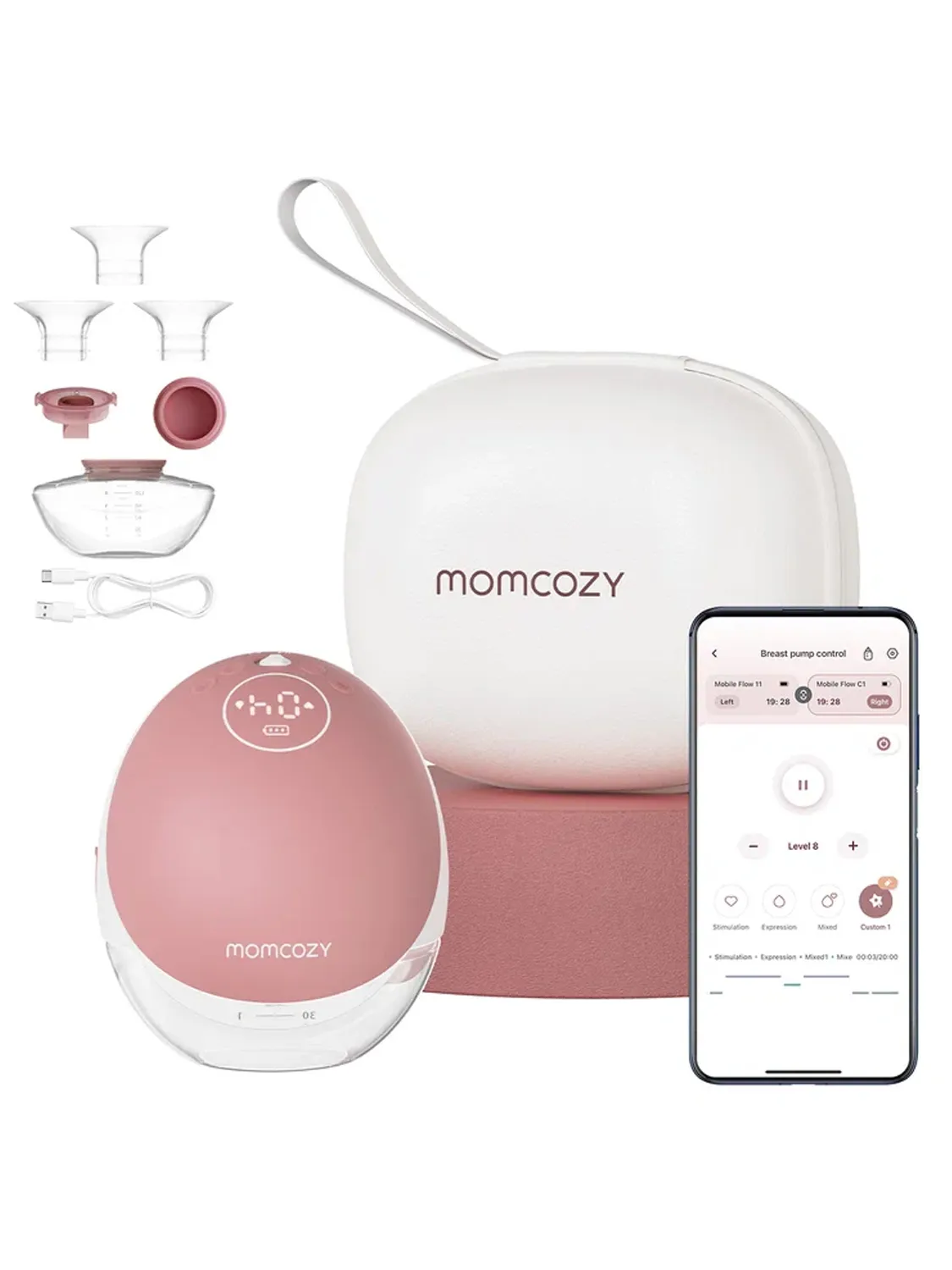 Молокоотсос Momcozy BP223 (Mobile Flow, M9) беспроводной электрический, 2 шт., уютный красный