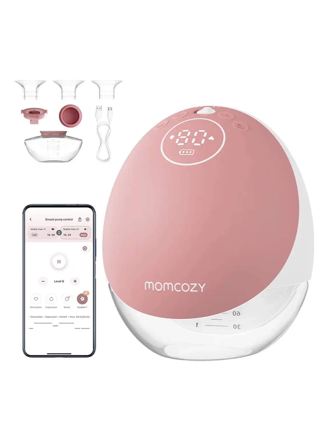 Молокоотсос Momcozy BP223 (Mobile Flow, M9) беспроводной электрический, 2 шт., уютный красный