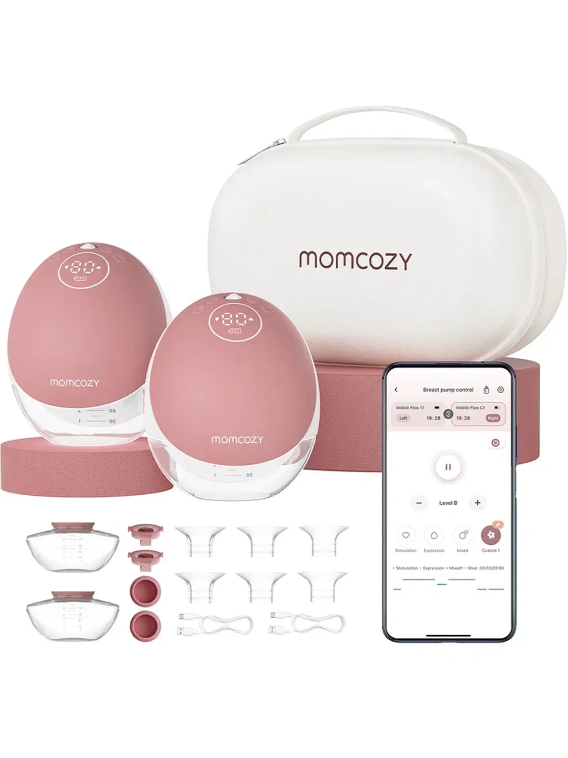 Молокоотсос Momcozy BP223 (Mobile Flow, M9) беспроводной электрический, 2 шт., уютный красный