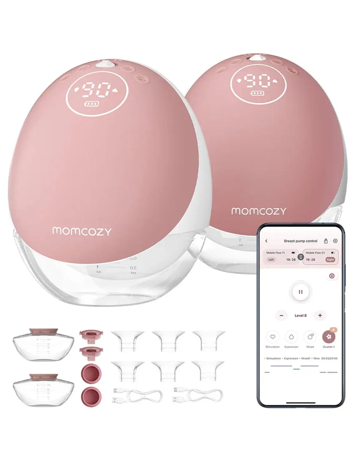 Молокоотсос Momcozy BP223 (Mobile Flow, M9) беспроводной электрический, 2 шт., уютный красный