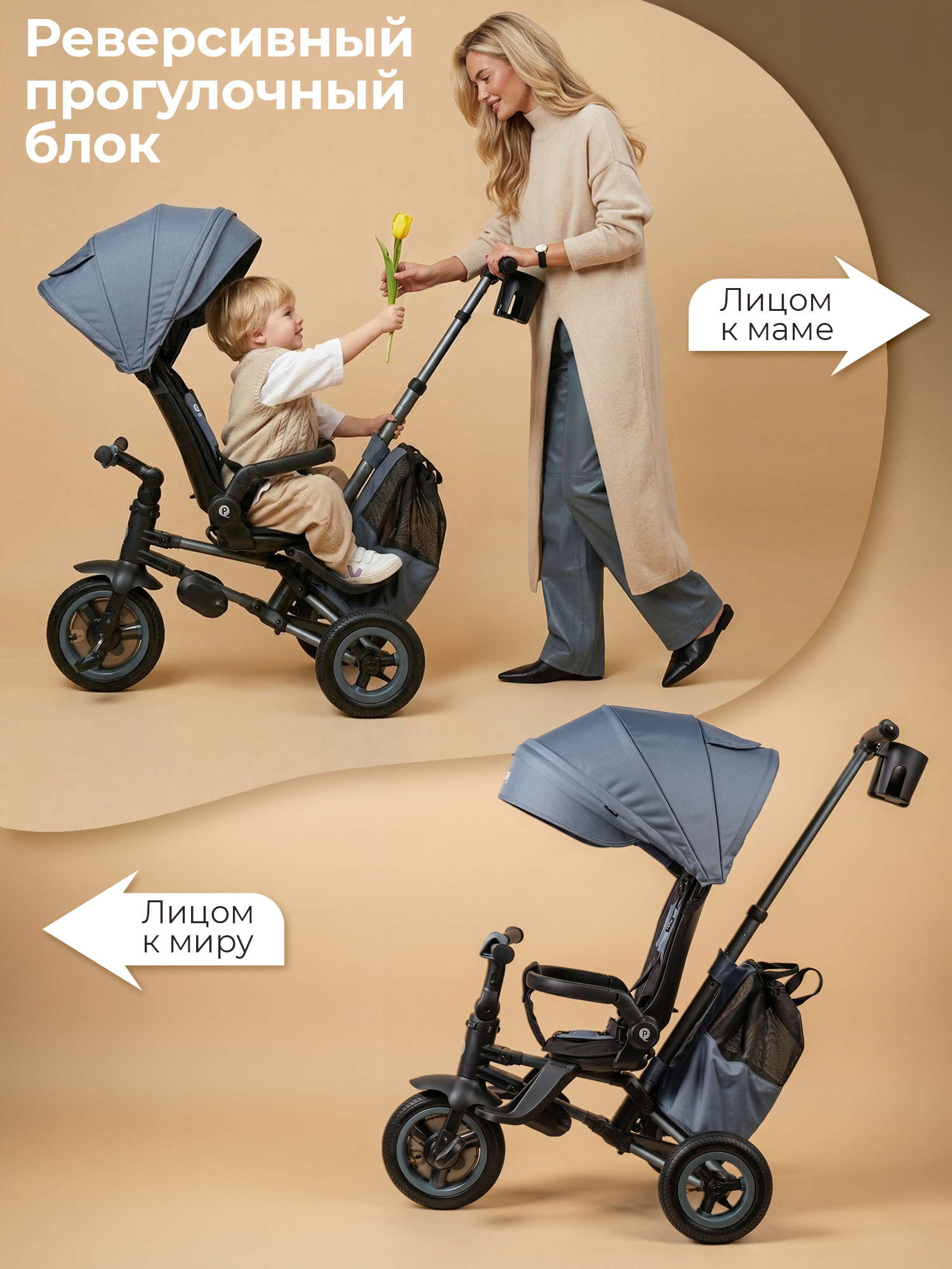 Велосипед 3-х колесный Qplay S701 RIDER MAX Stone Grey (Oxford/Matte Graphite)