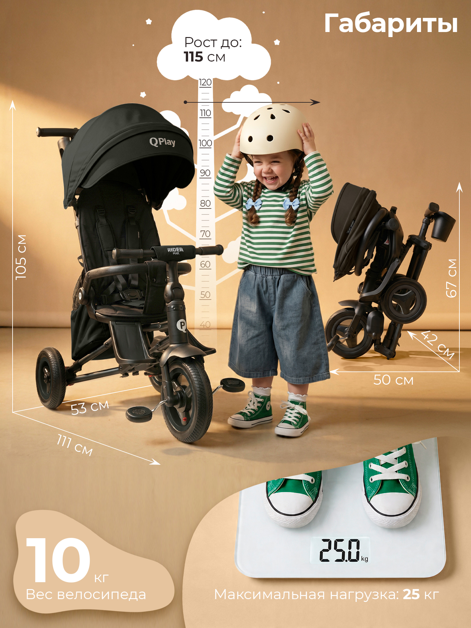 Велосипед 3-х колесный Qplay S701 RIDER MAX Black (Oxford/Matte Black)