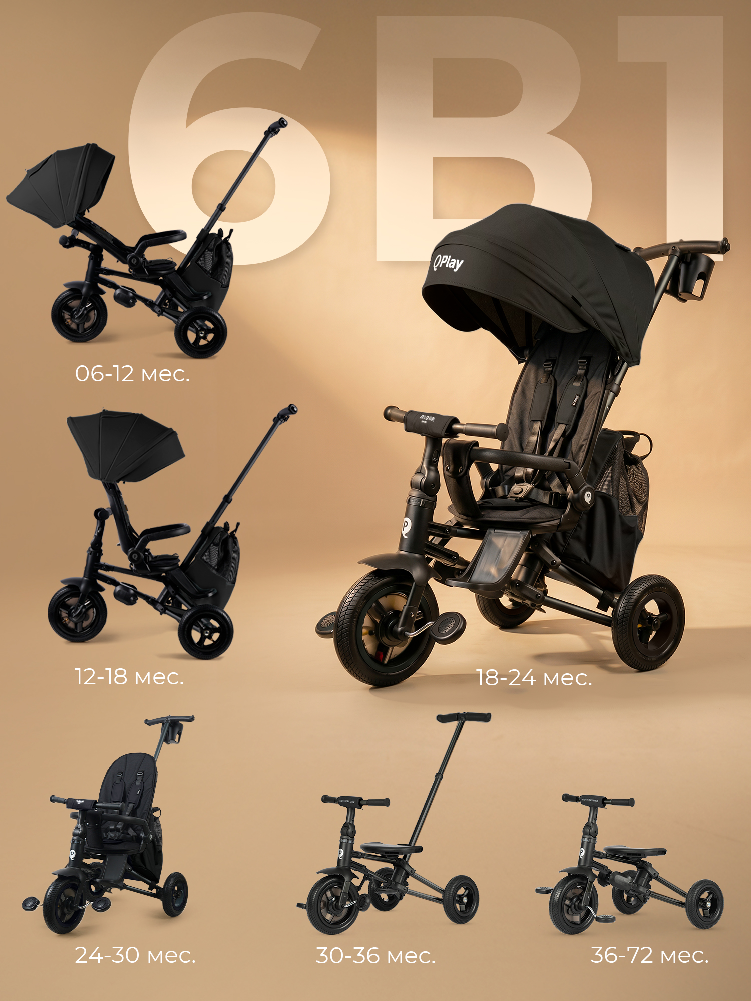 Велосипед 3-х колесный Qplay S701 RIDER MAX Black (Oxford/Matte Black)