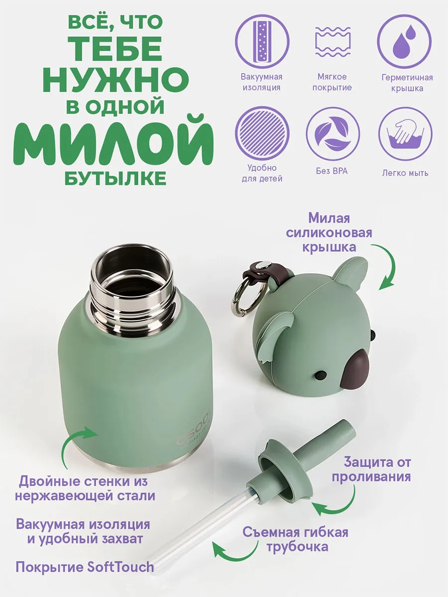 Бутылка Asobu Mini Bestie для холодных и горячих напитков 200 мл, коала